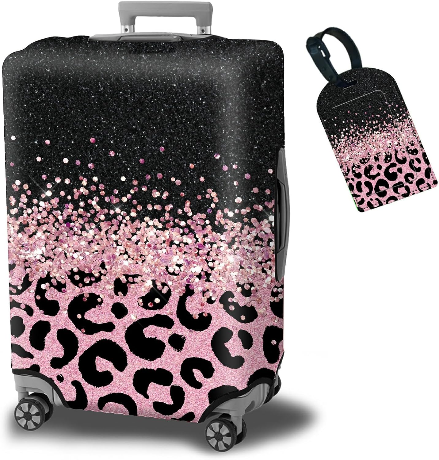 Luggage Cover Plus - Pink Leopards Travel Suitcase Cover for 26-28 inch Luggage (L) with Concealed Zipper, Washable Elastic Cloth, Dustproof, Anti-Scratch