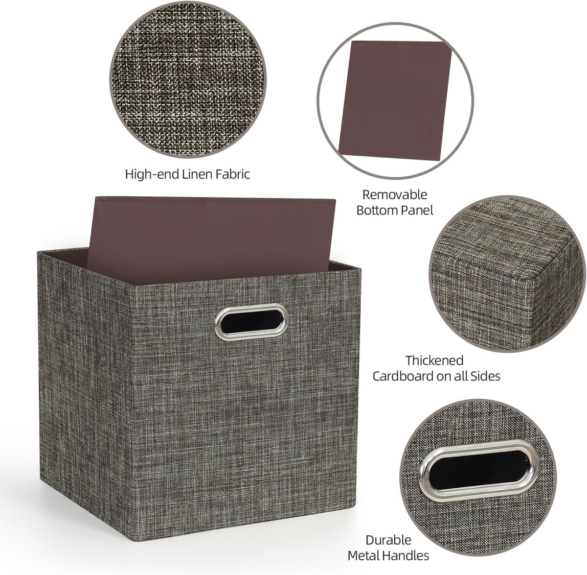 Posprica Storage Basket Bins,13×13 Foldable Storage Boxes Containers for Closet Organizer Shelf Cabinet Bookcase,Thick Fabric Drawer with Shimmer,4pcs,Brown