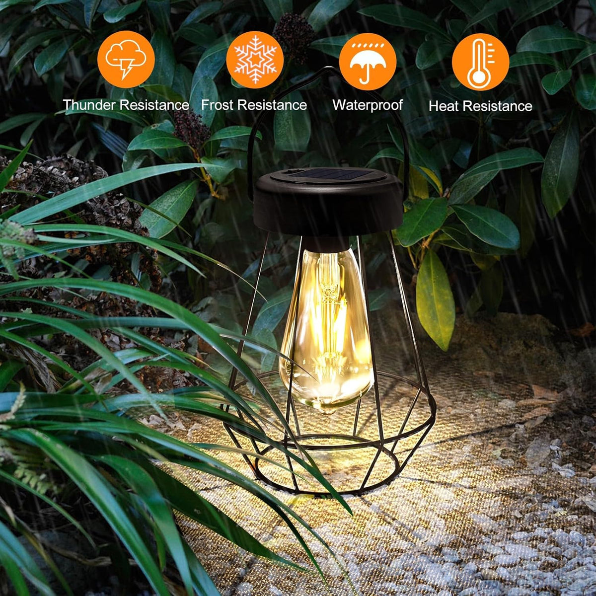 Solar Lanterns Outdoor Lights,Metal Hanging Solar Lights Outdoor Waterproof,Auto On/Off with Edison Bulb Retro Light for Yard Garden Patio Backyard Pathway Decor 2 Pack