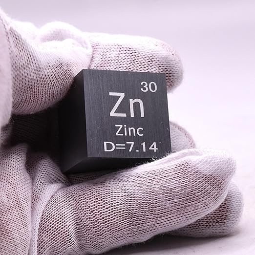 1" 25.4mm Zinc Metal Cube Zn up to 99.9% Pure Periodic Table Element Engraved Density Collection Science Education Display Block Cube + Acrylic Case Box - 1PC