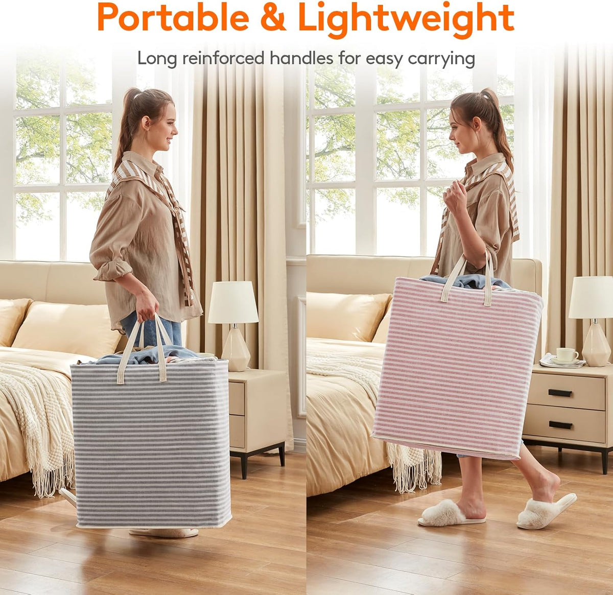 Lifewit 2 Pack Laundry Hamper Large Collapsible Laundry Basket, Freestanding Waterproof Cloth Hamper with Easy Carry Handles in Laundry Room Bedroom Bathroom Dorm for Adult, Gray&Pink, 2 x 100L