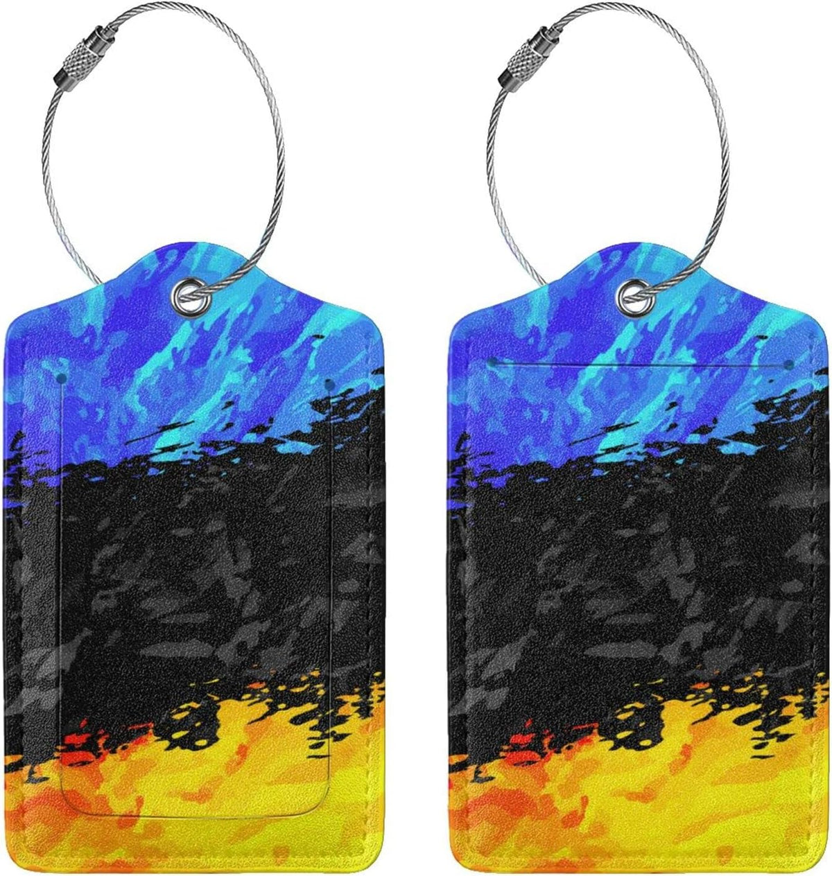 Blue Black Yellow Abstract Bag Tags for Luggage, Colorful Airport Suitcase Baggage Label Tags, Business ID Card Holders Gifts for Adults Kids Crew