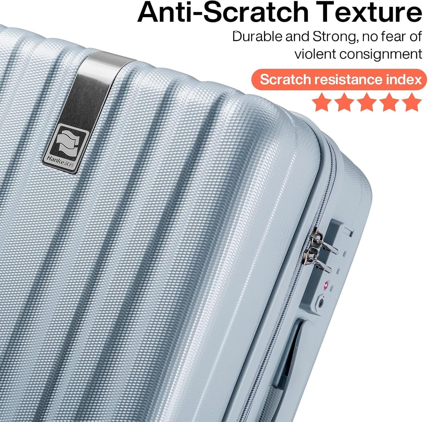 Hanke 24 Inch Luggage Suitcases With Spinner Wheels Lightweight PC Hard Shell Rolling Suitcase With Travel Lock,Checked-Medium 24-Inch(Gray)
