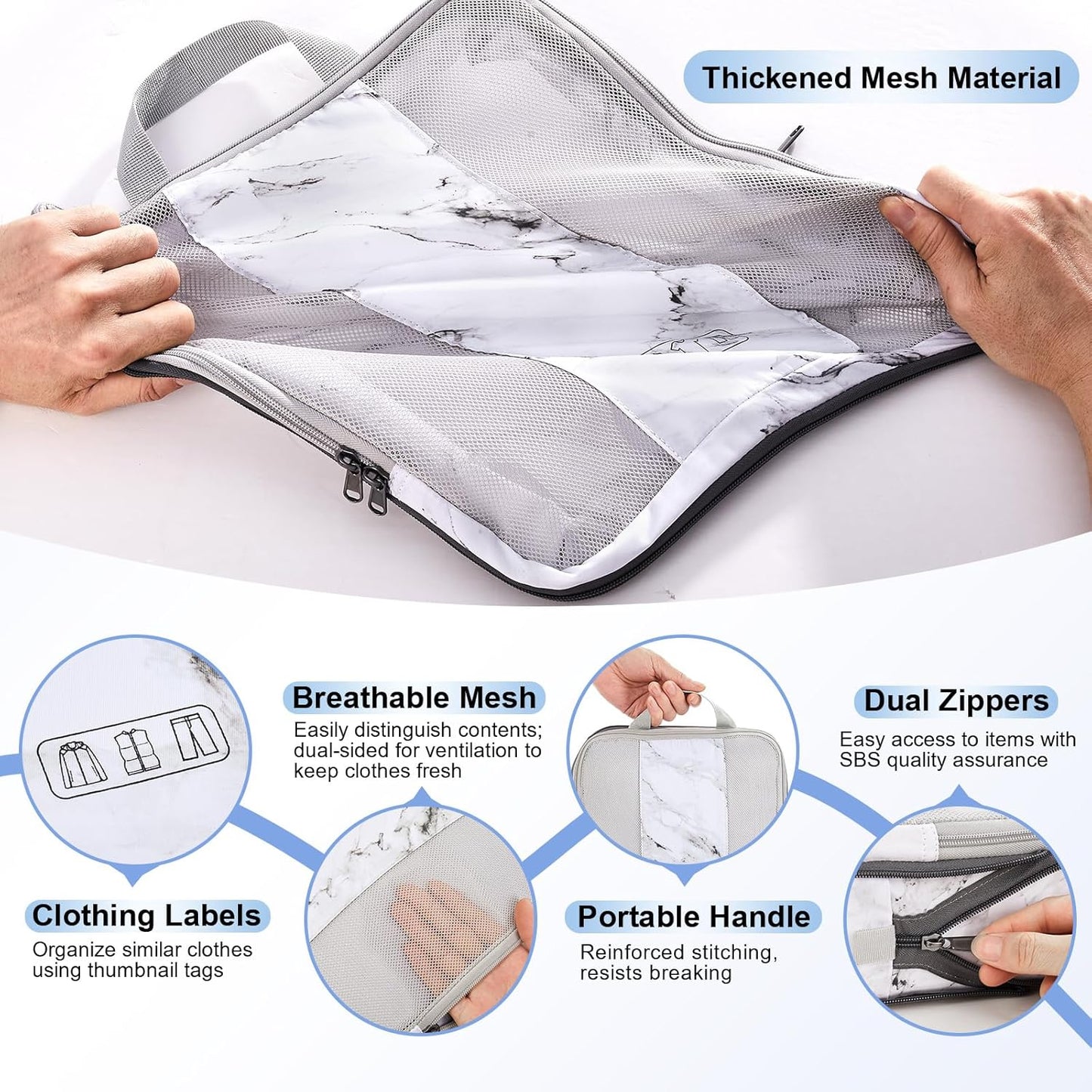 10 Set Compression Packing Cubes for Travel Essentials,Compressible Expandable Packing Cubes for Suitcase,OlarHike Luggage Organizer Bags for Travel,Handy Helper for Organizing Clothes(White Marble)