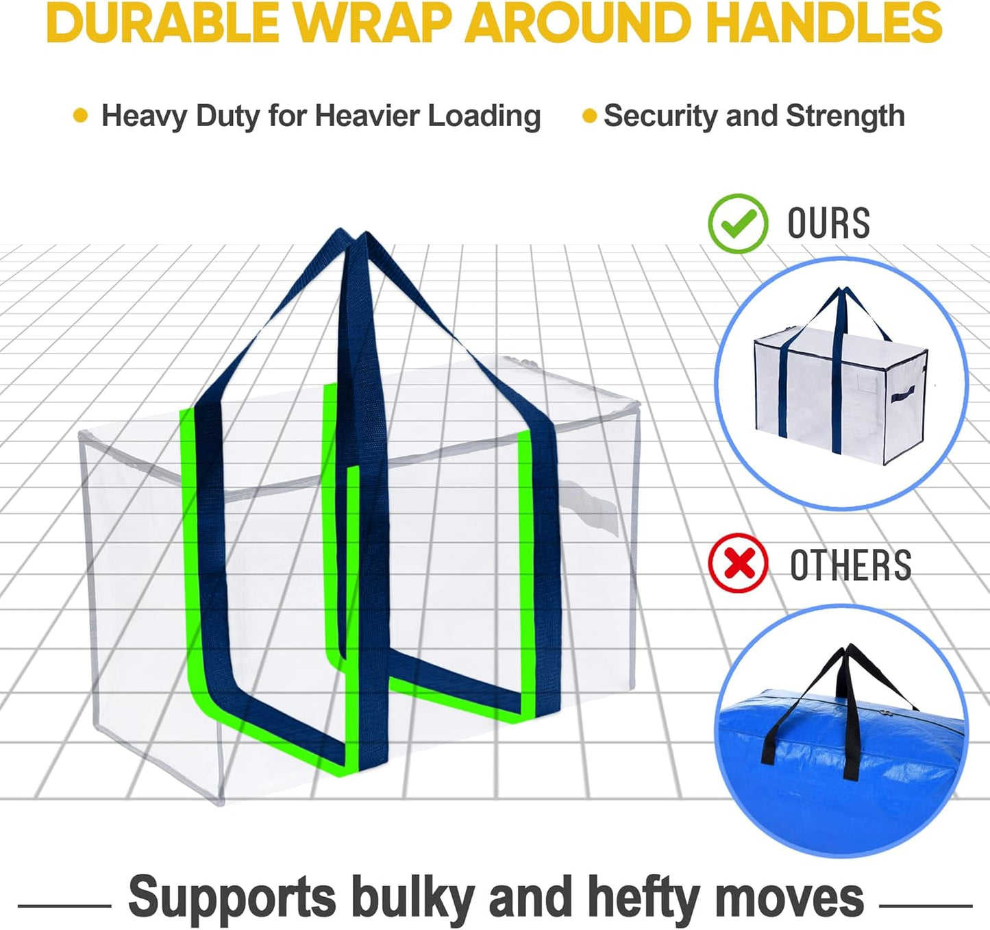 VENO 6 Pack Moving Bags, Heavy Duty, Moving Boxes Alternative, Packing Storage Supplies for Dorm Room Essentials with Zipper for Clothes, Extra Large Totes for Packaging (Clear, 6 Pack)