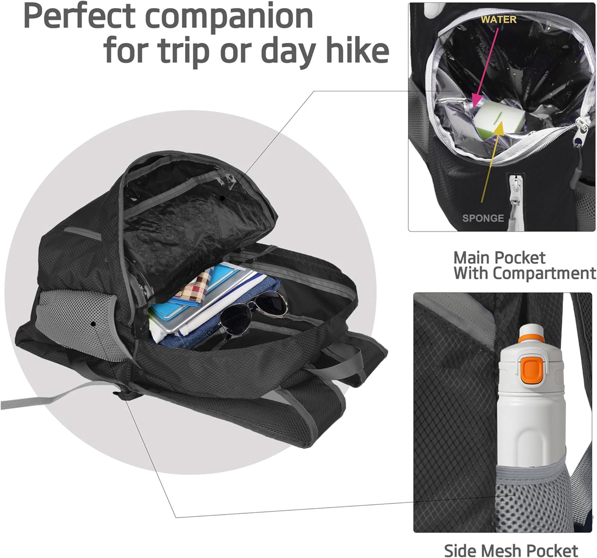 35L Foldable Waterproof Backpack For Outdoor Sports Travel Inside Wet Clothes Compartment Packable For Multiple