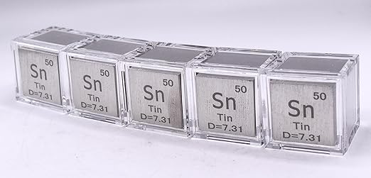 1" 25.4mm Tin Stannum Metal Cube Sn up to 99.9% Pure Periodic Table Element Engraved Density Collection Science Education Display Block Cube + Acrylic Case Box - 1PC