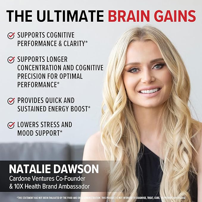 10X Health Focus Rhodiola Rosea - Brain Supplements for Memory and Focus - 60 Capsules Focus Supplement, Memory Supplement for Brain Health with Ginkgo Biloba, Huperzine A - Ginkgo Biloba Capsules