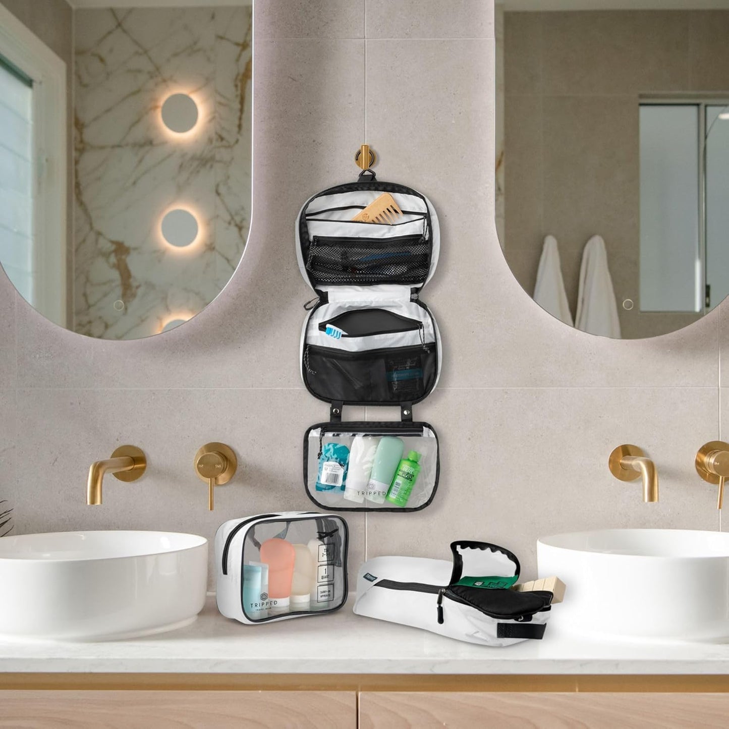 Toiletry Bag Kit Set: Hanging Travel Toiletry Bag + 311 TSA Cosmetic Liquid Bag + Ultralight Accessory Organizer Pouch