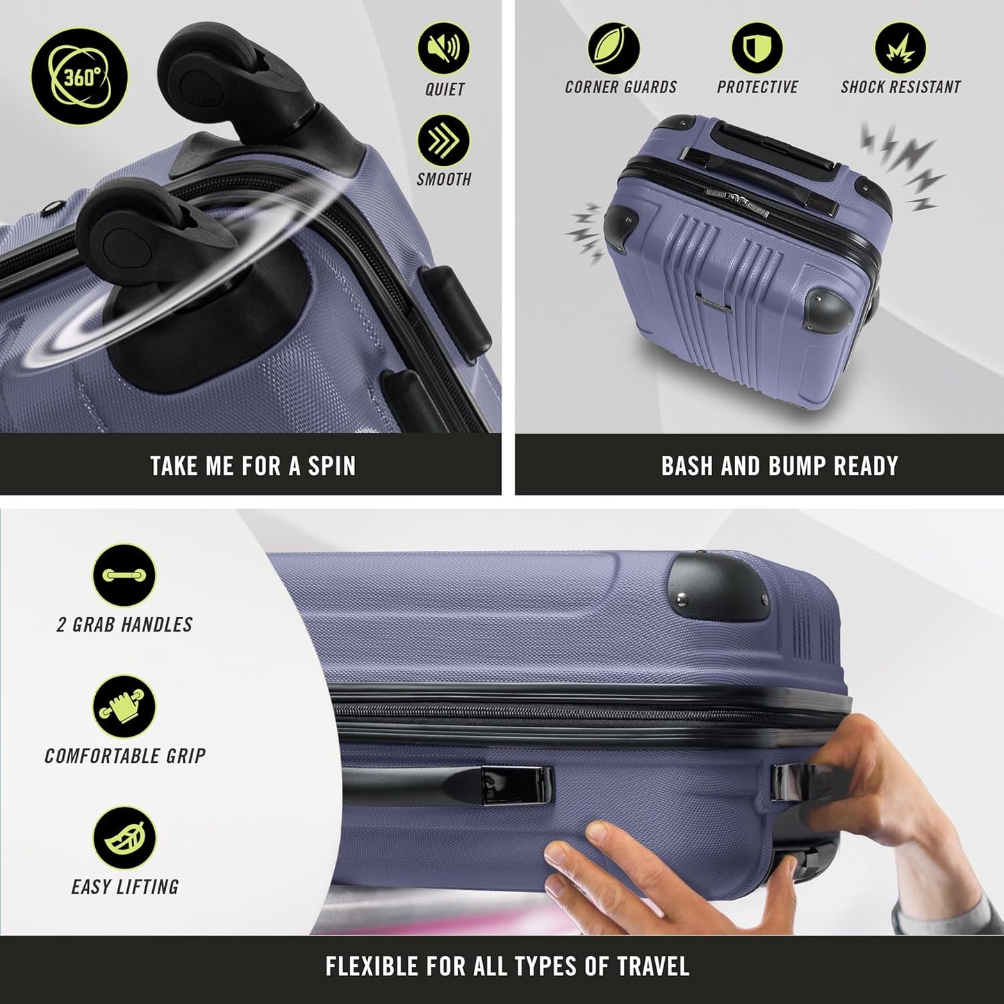 Kenneth Cole REACTION Out of Bounds Lightweight Hardshell 4-Wheel Spinner Luggage, Smokey Purple, 28-Inch Checked