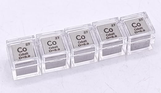 0.39" 10mm Cobalt Metal Cube Co up to 99.9% Pure Periodic Table Element Engraved Density Collection Science Education Display Block Cube + Acrylic Case Box - 1PC