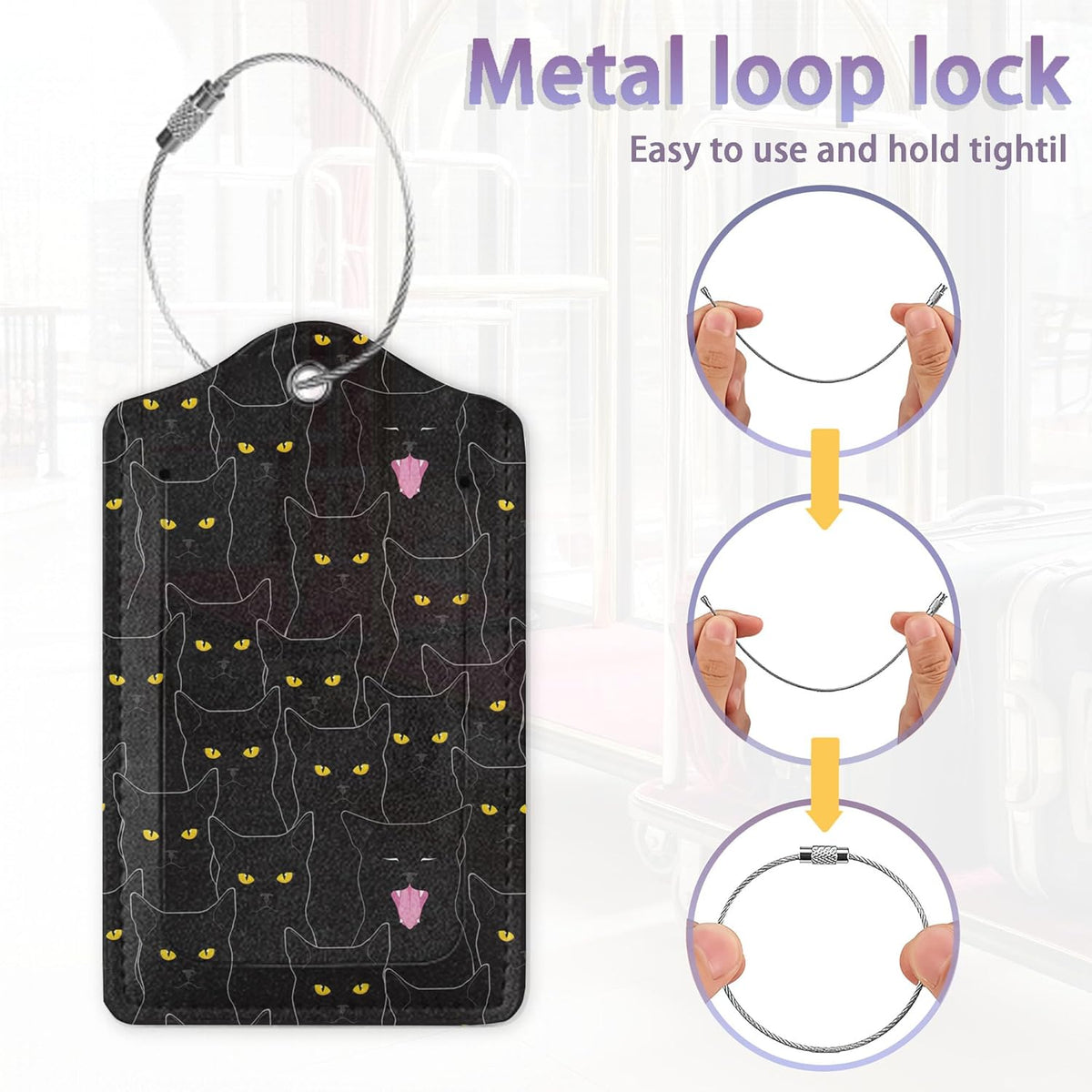 2Pcs Luggage Tag for Suitcase Black Cat Cute Suitcase Tag with Privacy Flap & Name ID Label & Metal Loop,Travel Bag Luggage Tags for Women