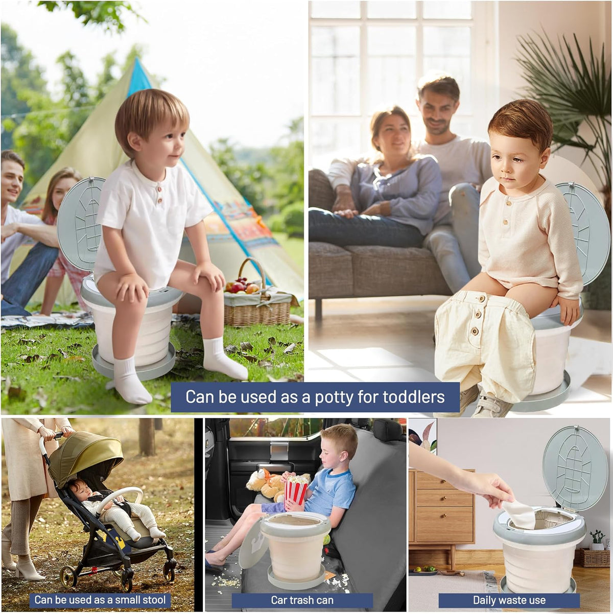 Travel Potty for Toddler, Portable and Foldable Toilet, Apply to Seat Emergency Toilet for Car, Camping, Outdoor, Indoor (grey, large)