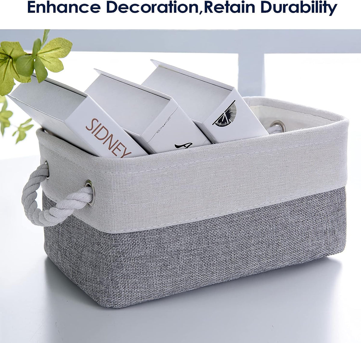 TheWarmHome Small Storage Baskets for Organizing,Storage Baskets for Shelves,Small Fabric Storage Bins W/Handles For Closet Nursery Toy Decorative Foldable (White&Grey, 11.8L*7.9W*5.2H-6 Pack)
