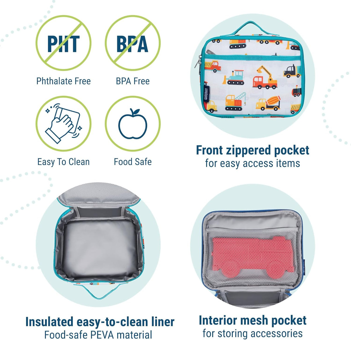 Wildkin Kids Insulated Lunch Box – Durable and Reusable for School & Travel - Modern Construction