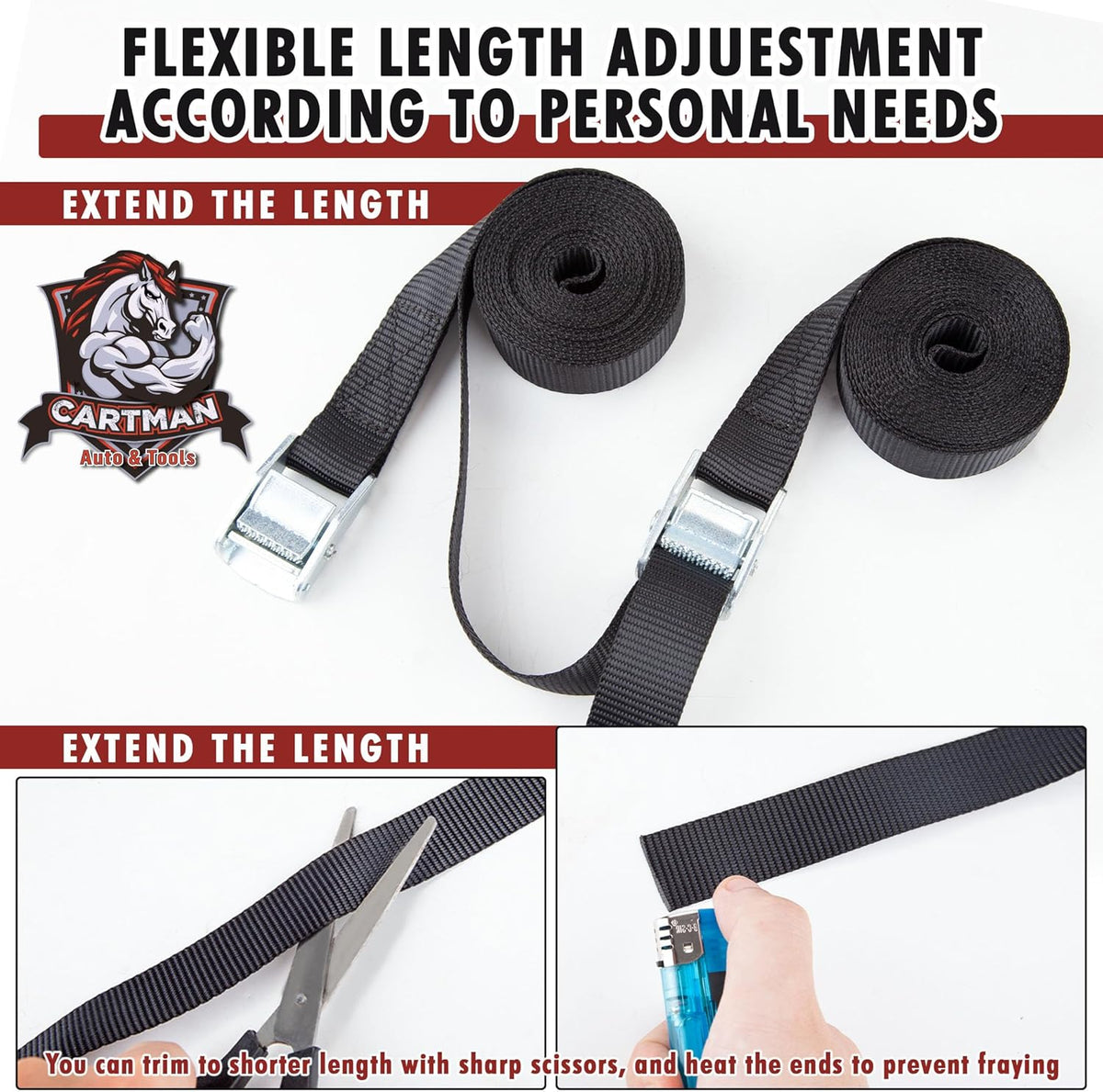Cartman 1" x 12' Lashing Straps Cargo Tie-Down Strap Up to 600lbs, 6pk in Carry Bag, Black