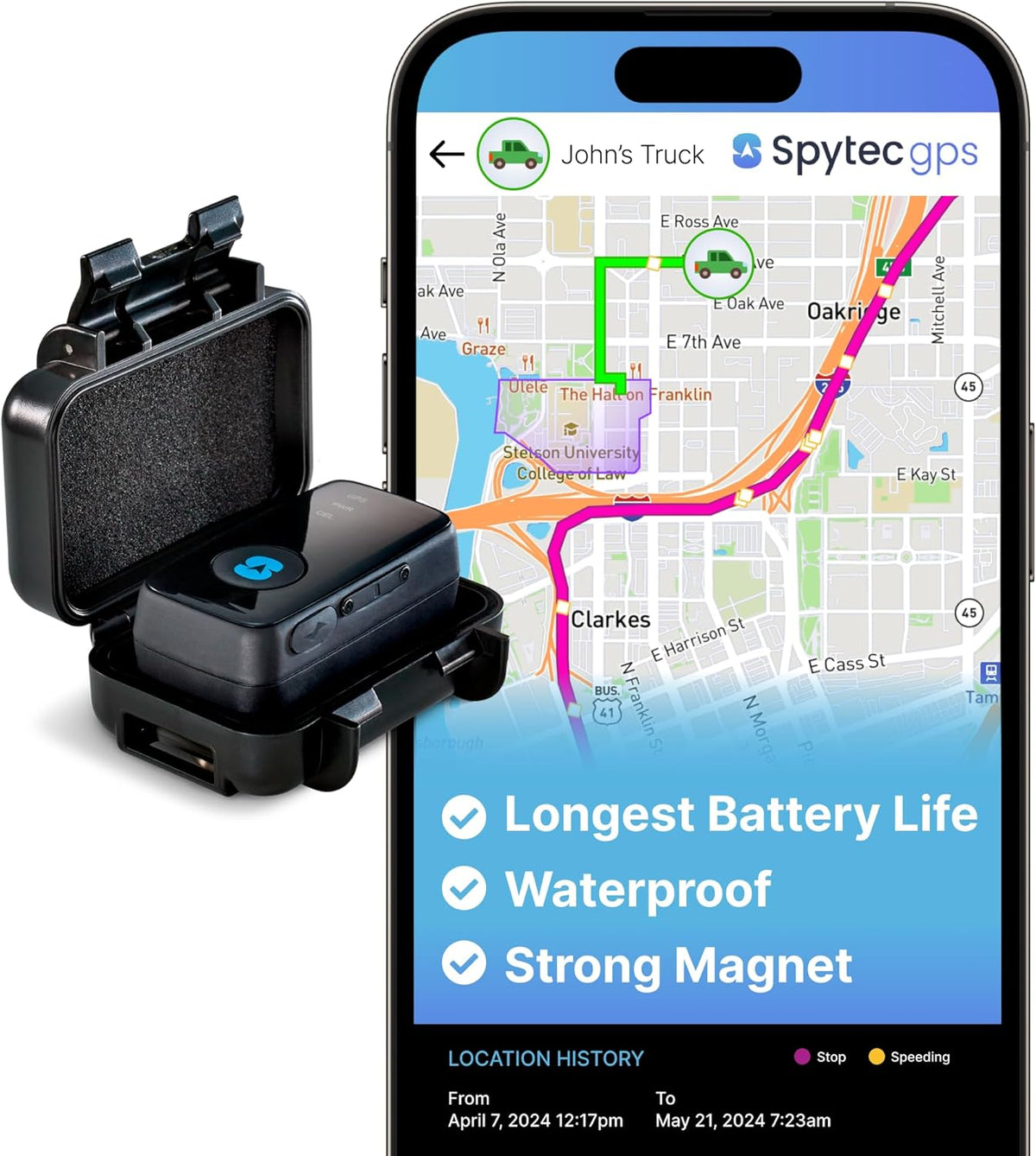 Spytec Atlas GPS Tracker for Vehicles & Kids | Up to 14-Day Battery Life | Waterproof Magnetic Case, Geofencing, Portable Real Time Mini GPS Car Tracker w/Lifetime Support | Subscription Required