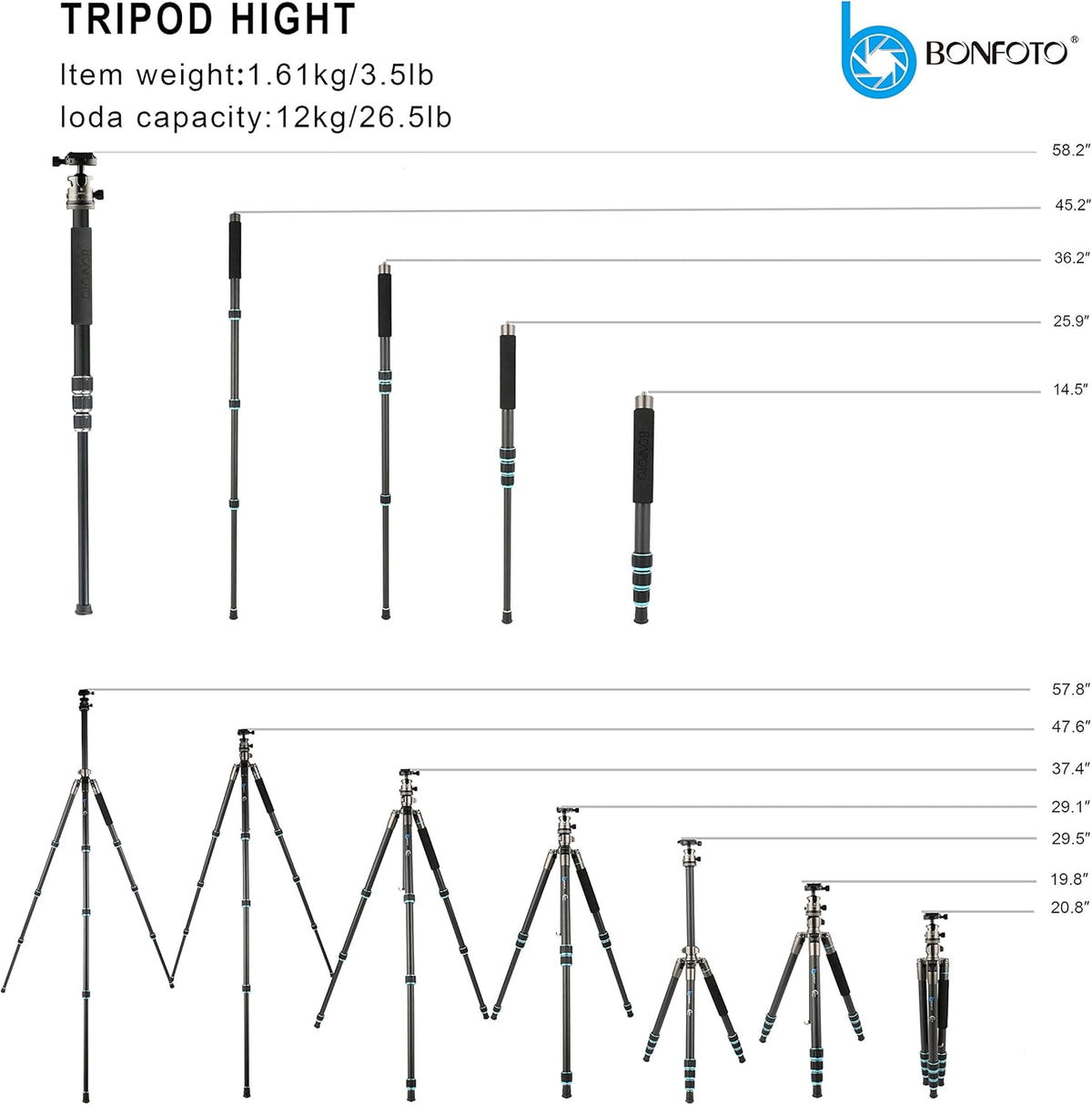 BONFOTO Portable Aluminum Alloy B674A Lightweight Camera Travel Tripod Monopod with Ball Head for DSLR (Bronze Grey)
