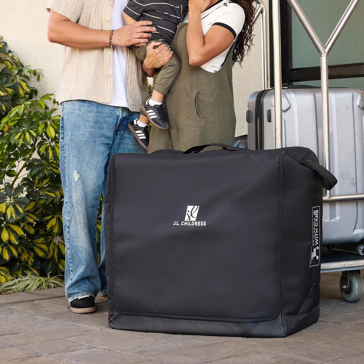 J.L. Childress Universal Stroller Travel Bag for Airplane - Fits Most Baby Strollers, Flying Essentials, Airport Accessories for Gate or Luggage Check, ID Card, AirTag Compatible - Medium, Padded