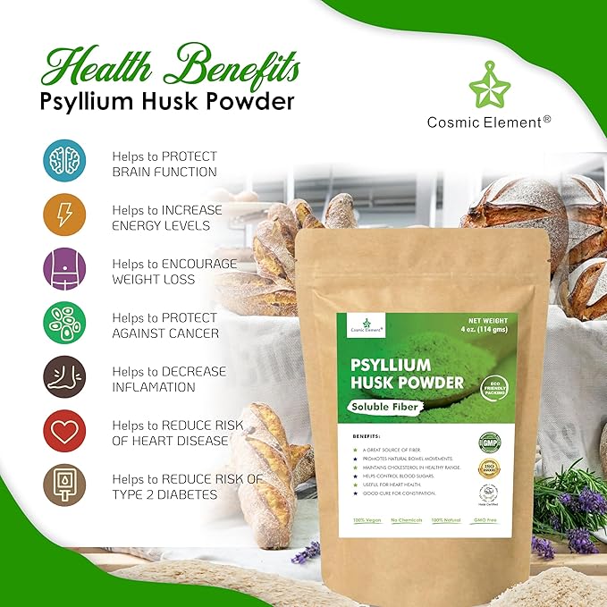 100% Pure Psyllium Husk Powder Organic – Finely Ground Fiber Supplement for Regularity & Keto | Psyllium Husk Powder for Baking and Gluten-Free Bread – 4 oz