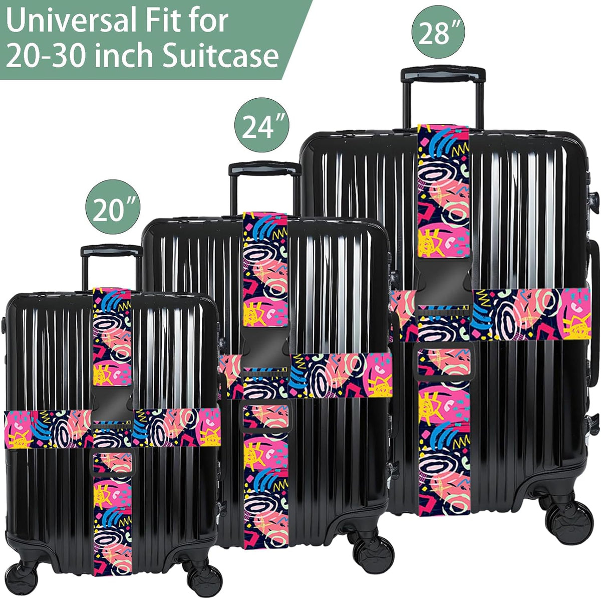 Universe Luggage Straps for Suitcases, Adjustable Luggage Travel Belt to Keep Luggage Security While Travel, Strong Polyester Fabric, Easy-to-Recognize Stylish Design Travel Accessories, 2 Pack