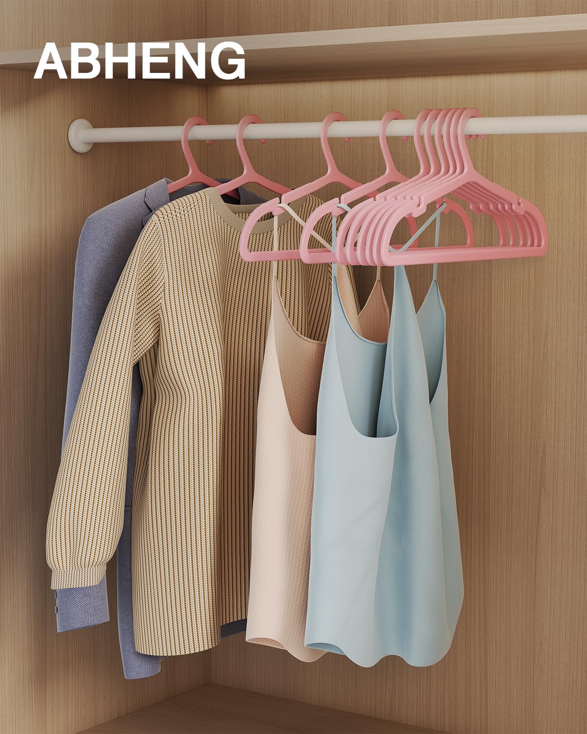 100 Pack Clothes Hangers, Non Slip Plastic Coat Hangers, Space Saving, Heavy Duty, Hanging Dry Wet Clothes, 16.4" x 8.3", Light Pink, UAPY05100P
