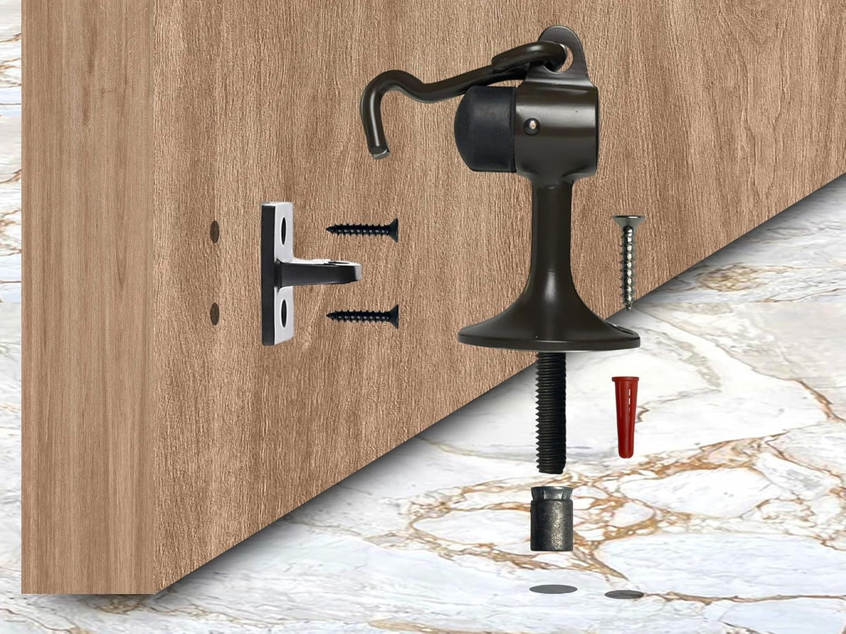 QCAA Solid Brass Door Stop, 3-15/16" Height, US10B ORB(Oil-Rubbed Bronze), Made in Taiwan, 1 Pack