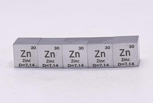 0.39" 10mm Zinc Zn Metal Cube up to 99.9% Pure Periodic Table Element Engraved Density Collection Science Education Display Block Cube + Acrylic Case Box - 1PC