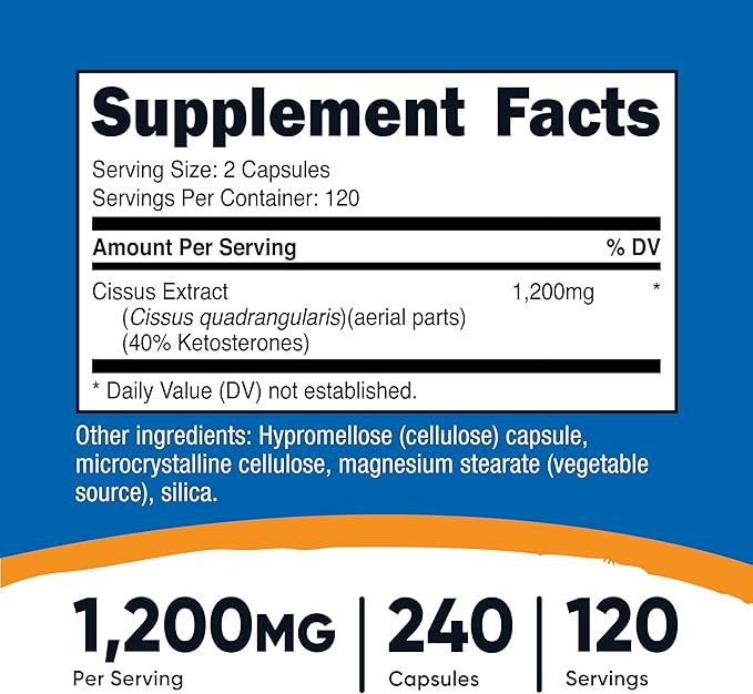 Nutricost Cissus Quadrangularis (1200mg) 240 Capsules - 120 Servings, Gluten Free, Non-GMO, and Vegetarian Friendly