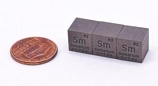 0.39" 10mm Samarium Metal Cube Sm up to 99.9% Pure Periodic Table Element Engraved Density Collection Science Education Display Block Cube + Acrylic Case Box - 1PC