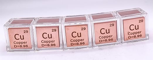 1" 25.4mm Copper Metal Cube Cu up to 99.9% Pure Periodic Table Element Engraved Density Collection Science Education Display Block Cube + Acrylic Case Box - 1PC