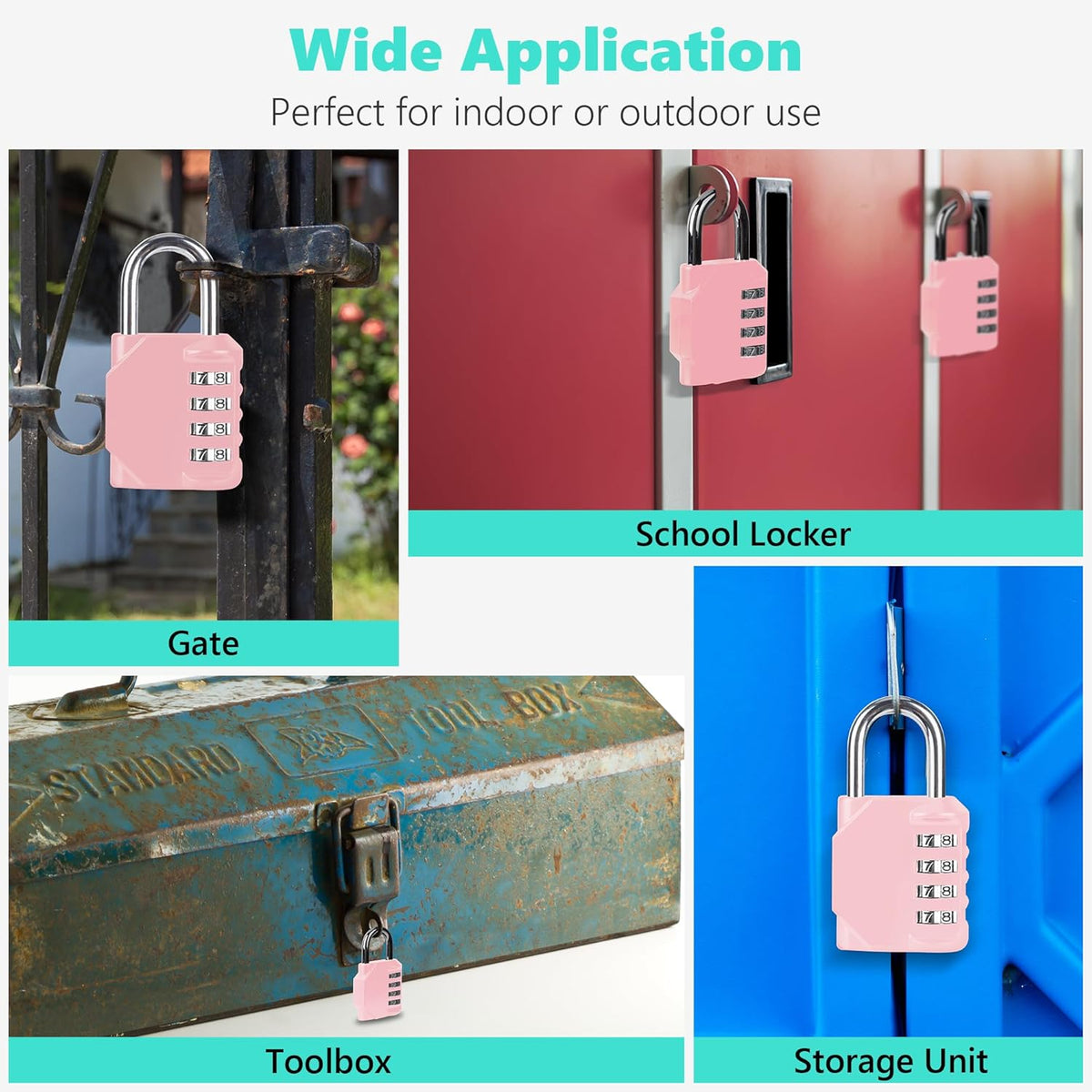 CL11RQ Combination Lock, 4 Digit Outdoor Combination Padlock Set Your own Combination for Gym Locker Lock, School, Gates, Doors, Toolbox, Hasps and Storage (Rose Quartz *1)