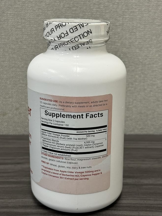 Apple Cider Vinegar with The Mother 4,800mg Equivalent, 300 Capsules | 4-in-1 ACV Complex | Ceylon Cinnamon, Cayenne Pepper, & Berberine | Immune, Digestion, & Appetite Support | Non-GMO, Gluten Free