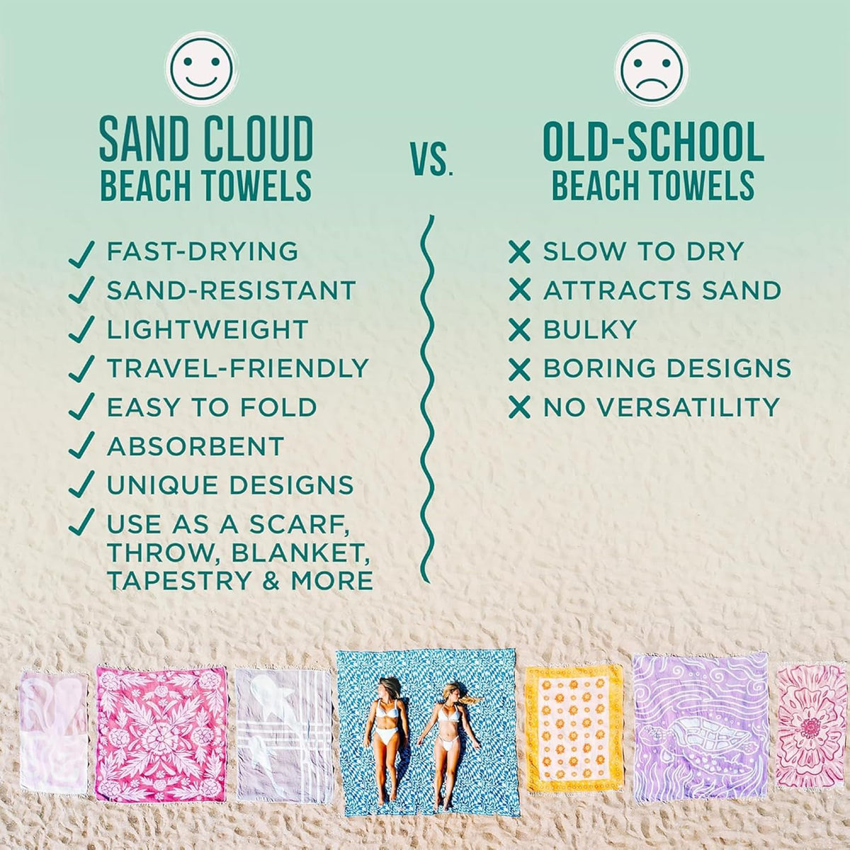 Sand Cloud Turkish Beach Towel - 100% Organic Cotton Turkish Bath Towels - Ultra Soft, Sand Free & Quick Dry Towel for Beach, Pool, or Picnic Blanket - As Seen on Shark Tank – Goa