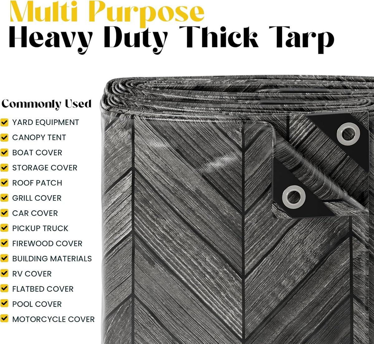 Core Tarps Extreme Heavy Duty 20 Mil Tarp Cover, Waterproof, UV Resistant, Rip and Tear Proof, Poly Tarpaulin with Reinforced Edges for Roof, Camping, Patio, Pool, Boat (Grey Wood/Black 30′ X 50′)