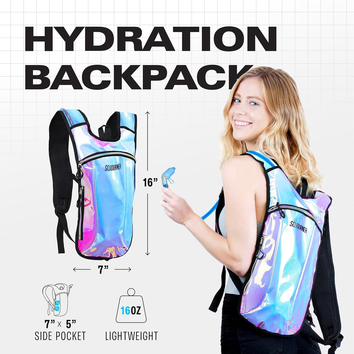 Sojourner Rave Hydration Pack - Hydration Backpack - Hydropack with 2L Bladder - Water Backpack for Festivals, Hiking, Running, Biking and More