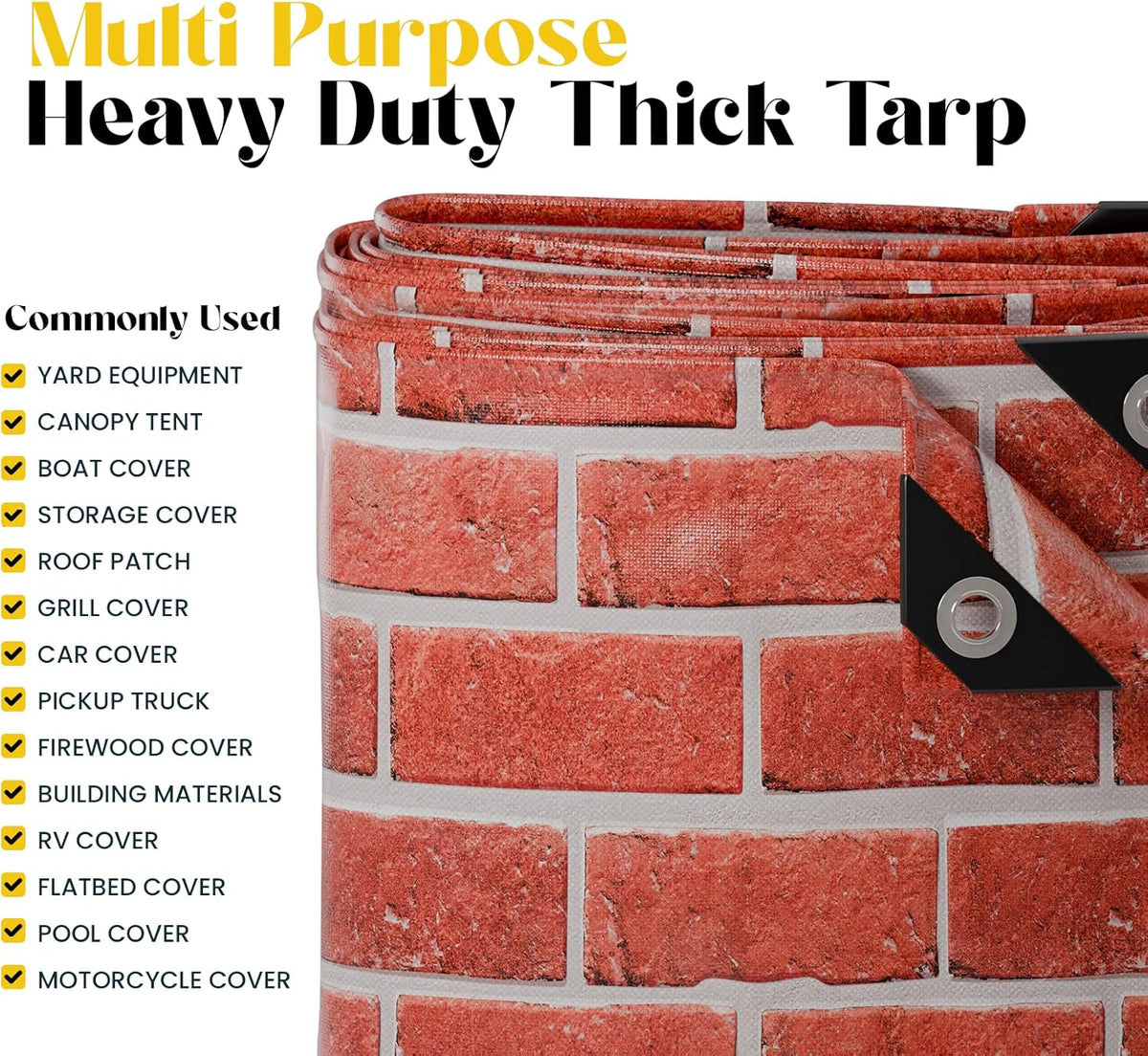Core Tarps Extreme Heavy Duty 20 Mil Tarp Cover, Waterproof, UV Resistant, Rip and Tear Proof, Poly Tarpaulin with Reinforced Edges for Roof, Camping, Patio, Pool, Boat (Bricks/Black 8′ X 10′)