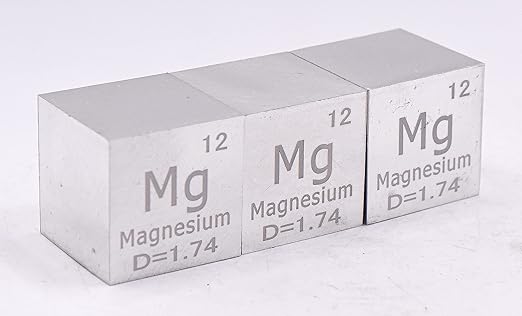 1" 25.4mm Magnesium Metal Cube Mg up to 99.9% Pure Periodic Table Element Engraved Density Collection Science Education Display Block Cube + Acrylic Case Box - 1PC