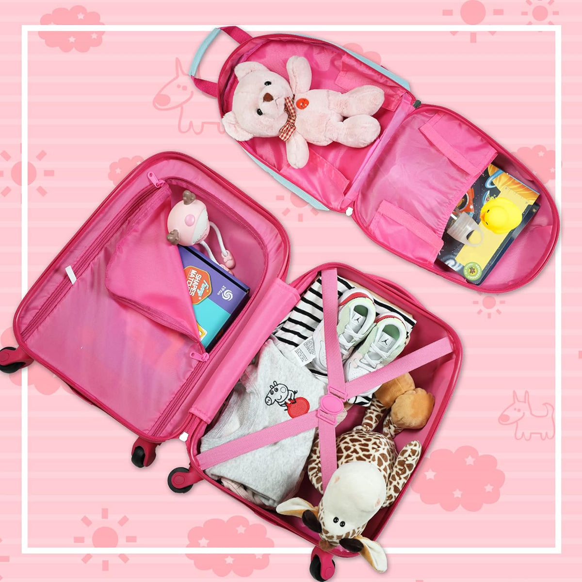 Sandinrayli Kid Luggage Set, 12” Backpack & 16” Kid Carry on Suitcase with Spinner Wheels, Travel Rolling Luggage for Girl