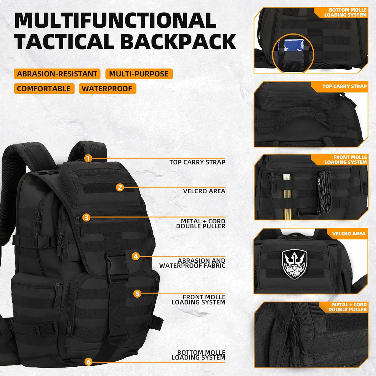 50L Military Tactical Backpack Hiking Waterproof Backpack Large Military Pack 3 Day Assault Pack Molle Bag Rucksack