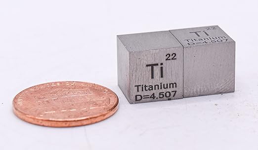 0.39" 10mm Titanium Metal Cube Ti up to 99.9% Pure Periodic Table Element Engraved Density Collection Science Education Display Block Cube + Acrylic Case Box - 1PC