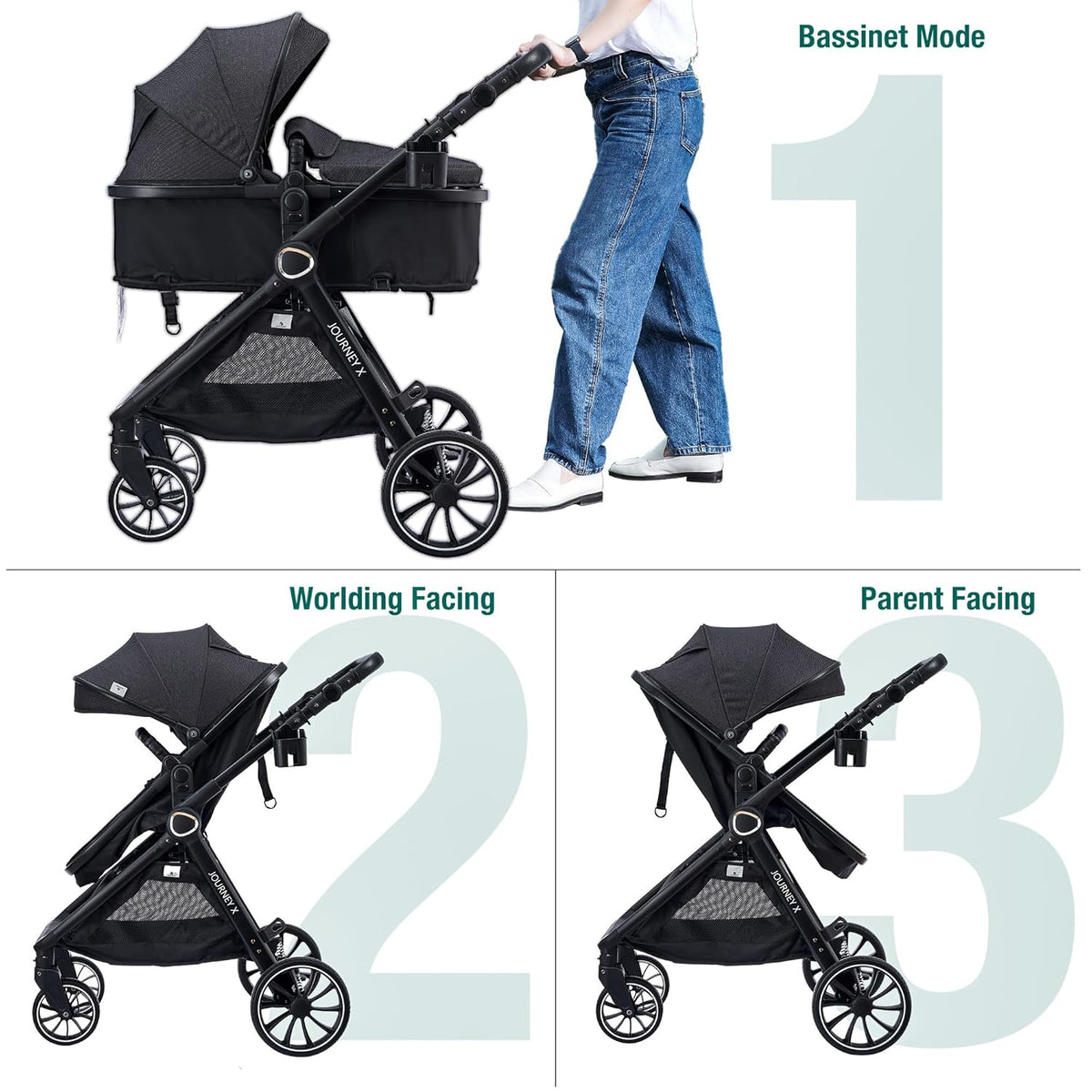Baby Stroller 2 in 1 Newborn Convertible Stroller Bassinet for Infant New Born Pushchair 0-36 Month