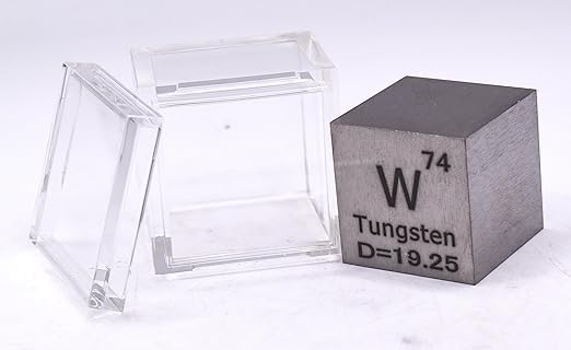 1" 25.4mm Tungsten Wolfram Metal Cube W up to 99.9% Pure Periodic Table Element Engraved Density Collection Science Education Display Block Cube + Acrylic Case Box - 1PC