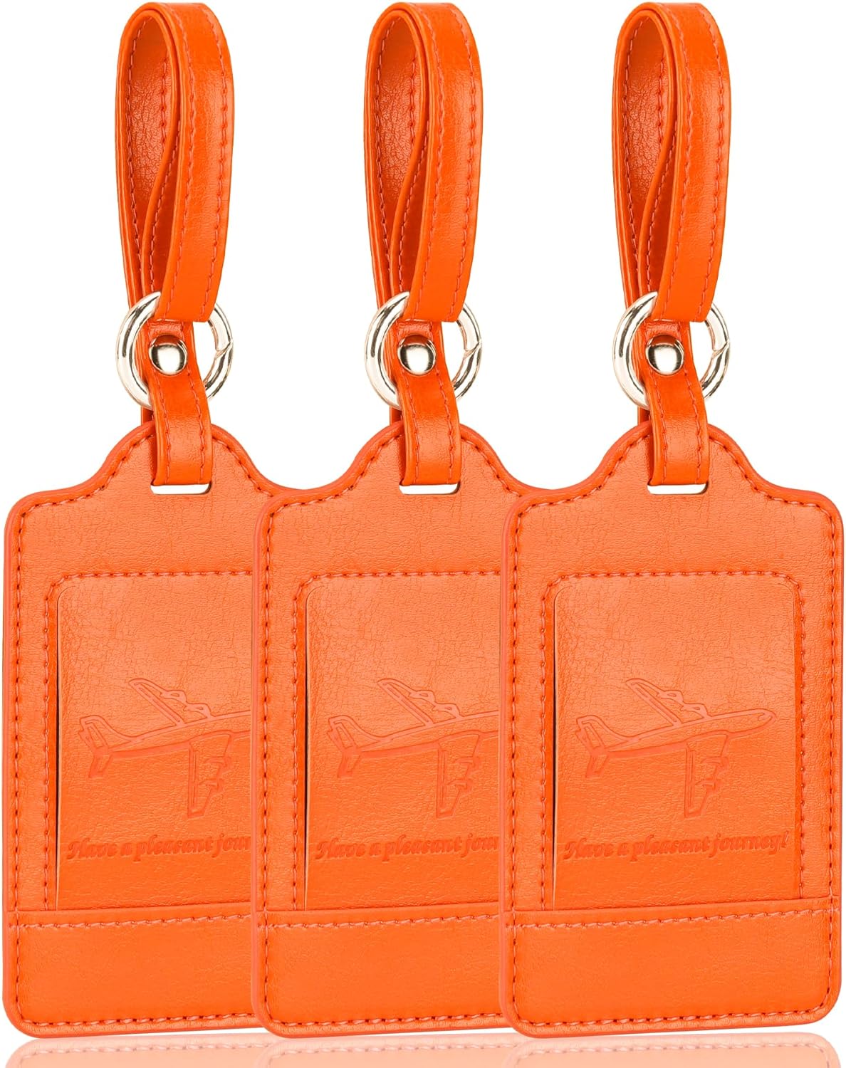 Teskyer Luggage Tags, 3 Pack Premium PU Leather Luggage Tags for Suitcases, Privacy Protection Travel Bag Tags, Orange