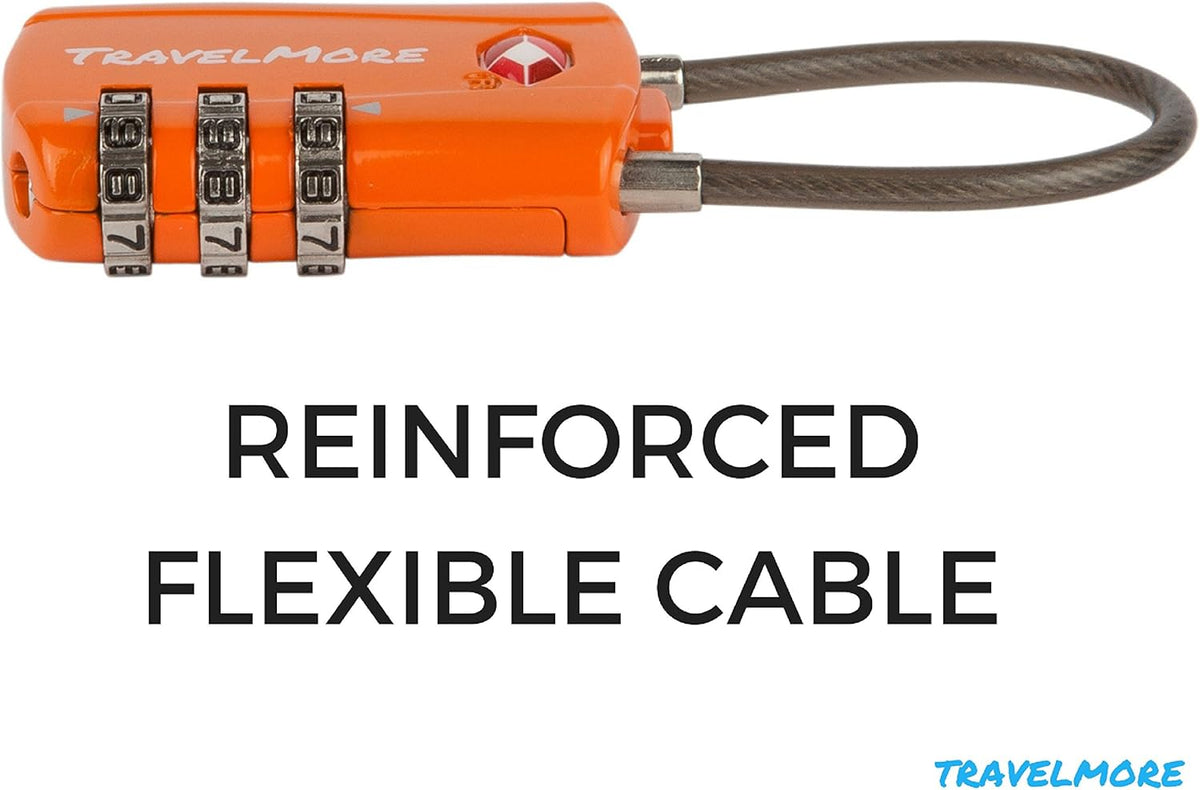 6 Pack TSA Approved Travel Combination Cable Luggage Locks for Suitcases & Backpacks - Orange