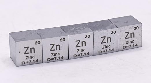 0.39" 10mm Zinc Zn Metal Cube up to 99.9% Pure Periodic Table Element Engraved Density Collection Science Education Display Block Cube + Acrylic Case Box - 1PC