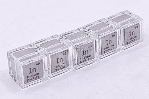 0.39" 10mm Soft Indium Metal Cube in up to 99.9% Pure Periodic Table Element Engraved Density Collection Science Education Display Block Cube + Acrylic Case Box - 1PC