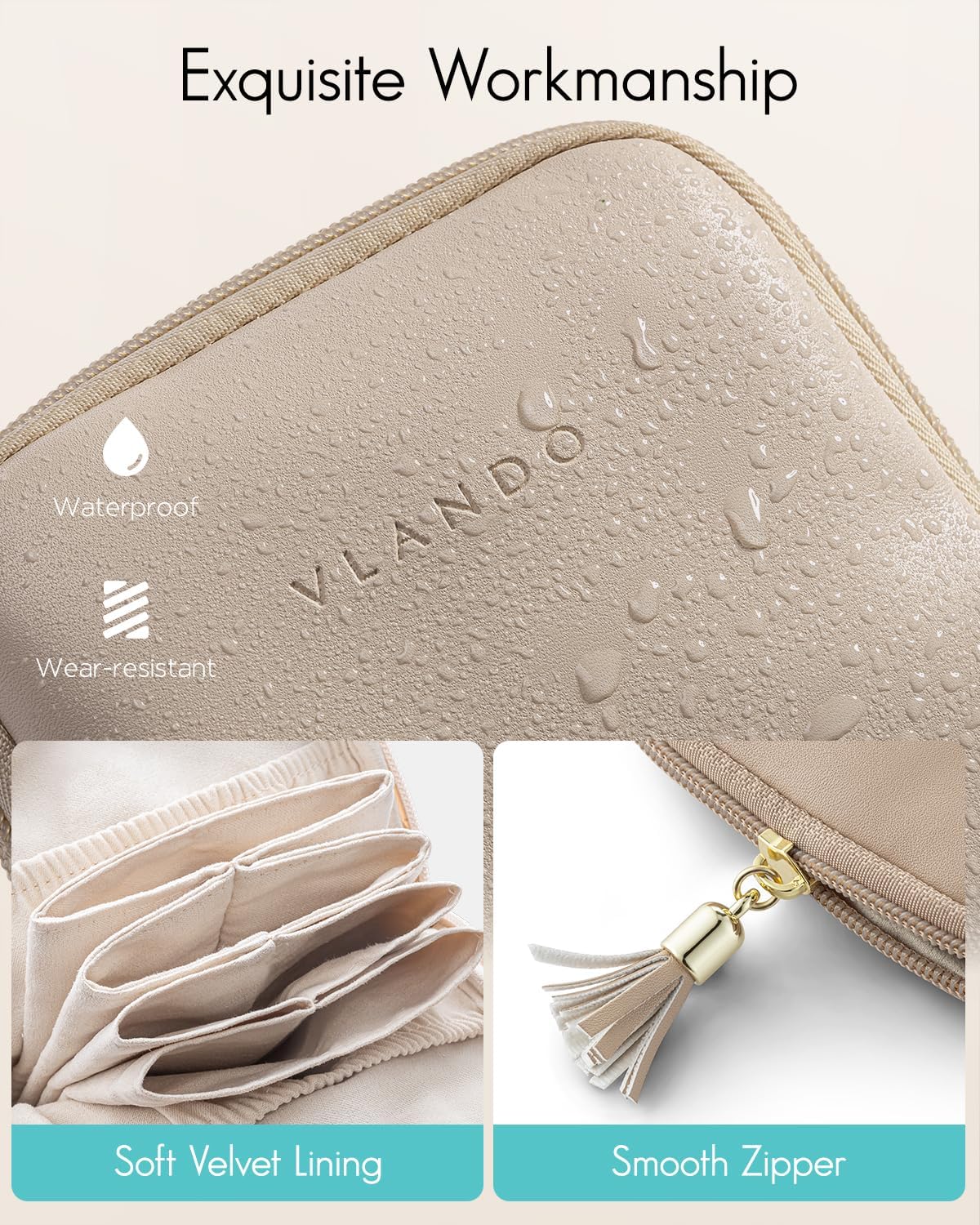 Vlando Small Jewelry Travel Case,Jewelry Pouch Bags with Zipper,Velvet Jewelry Organizer Storage Bag for Bracelet Rings Earring Travel Essentials Gifts for Women Girl-Toffee