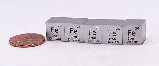 0.39" 10mm Iron Ferrum Metal Cube Fe up to 99.9% Pure Periodic Table Element Engraved Density Collection Science Education Display Block Cube + Acrylic Case Box - 1PC