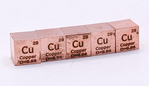 0.39" 10mm Copper Metal Cube Cu up to 99.9% Pure Periodic Table Element Engraved Density Collection Science Education Display Block Cube + Acrylic Case Box - 1PC